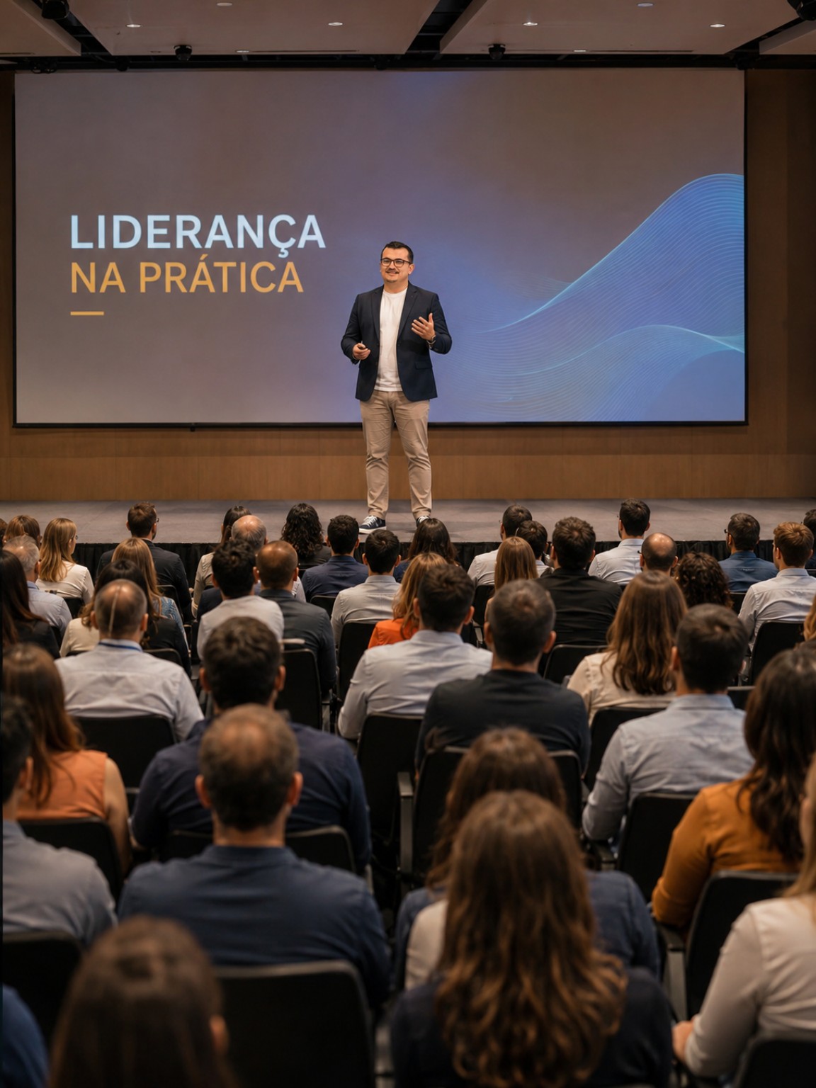 Breno Augusto Silva palestrando para um auditório